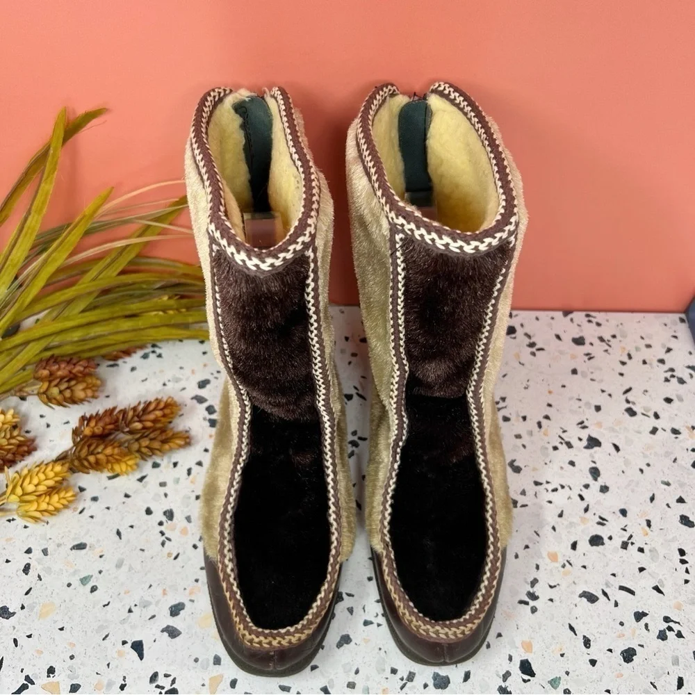Vintage Apres Ski Faux Fur Cabin Boots Winter Lodge Women’s Snow Boots Sz 8
